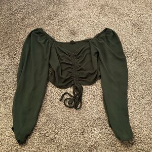 Green Long Sleeve Crop Top
